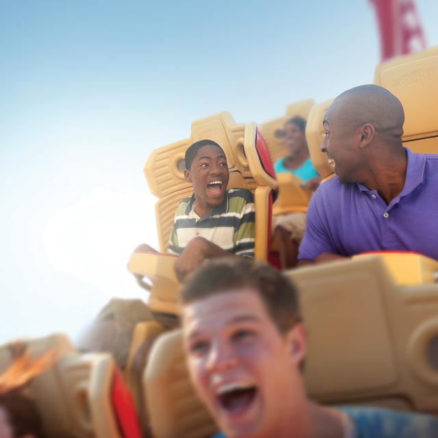 Guests riding Rip Ride Rockit rollercoaster at Universal Studios Florida.
