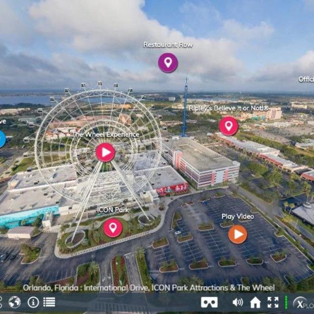 Screenshot of aerial shot of ICON Park from the Orlando Virtual Tour