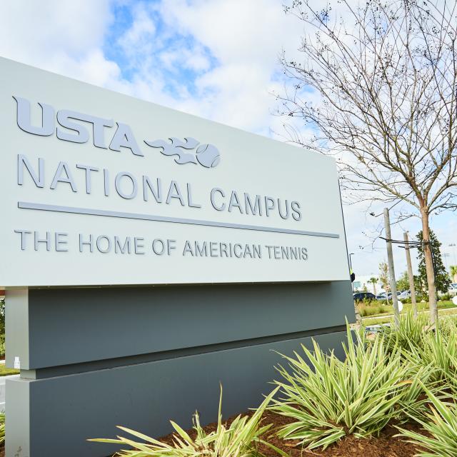 USTA National Campus The Home of American Tennis outdoor sign.