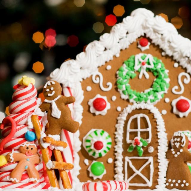 A decorated gingerbread house