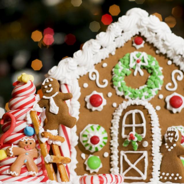 A decorated gingerbread house