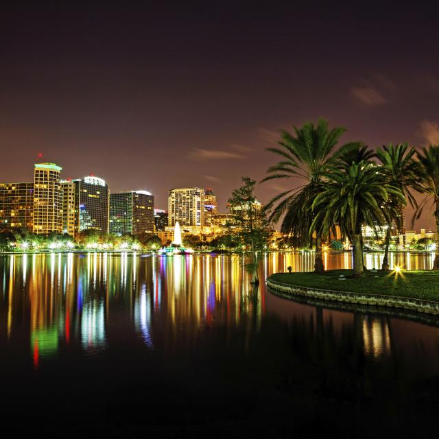 Downtown Orlando Lake Eola skyline at night