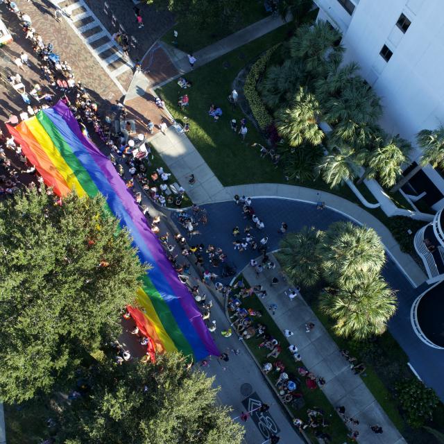 2021 Come Out With Pride Orlando event rainbow flag aerial