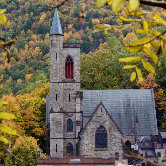 View of the fall foliage in downtown Jim Thorpe PA