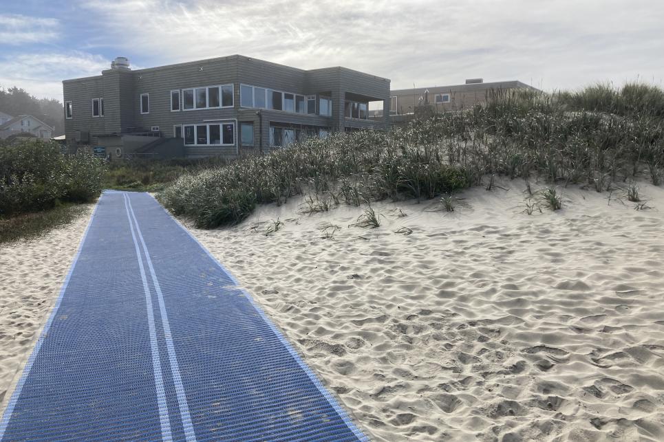 The Mobi-mat stretching up to Driftwood Shores over the sand.