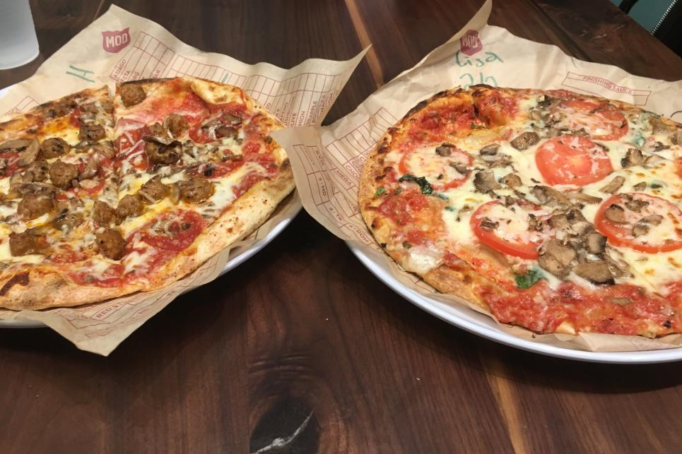 Two individual MOD pizzas.