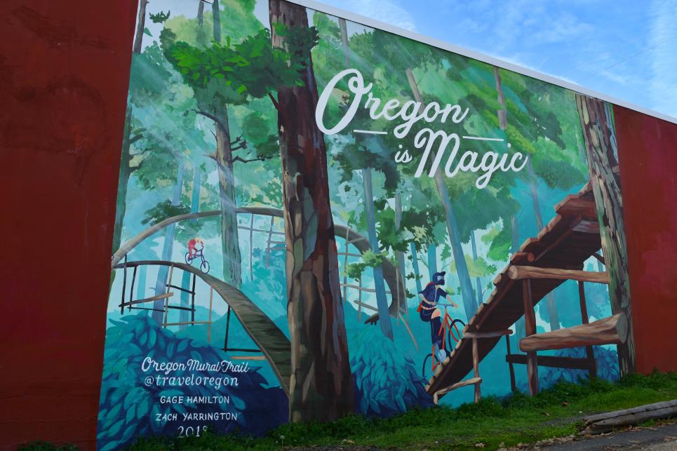 Oregon is Magic mural in Oakridge by Colin Morton