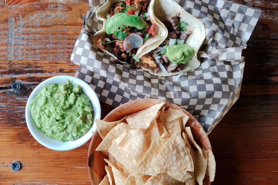 Gluten-free tacos and chips at Tacovore by Rebecca Adelman
