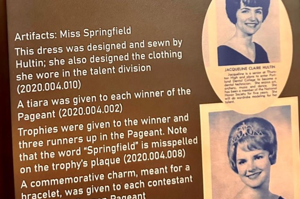 An interpretive plaque of Springfield Pageant Queens with their photos and biographies.