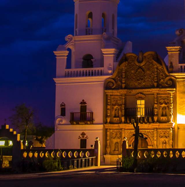 San Xavier Mission Exterior at Nights for landing_hero_culture