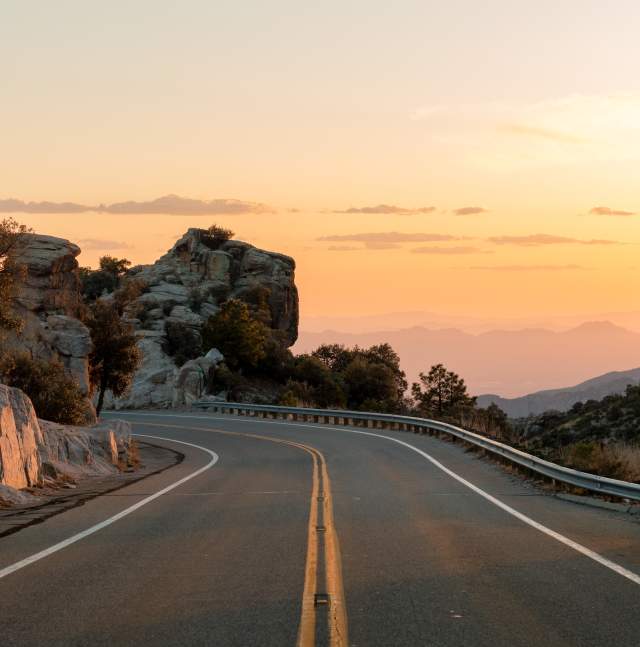 Catalina highway on Mount Lemmon during sunset