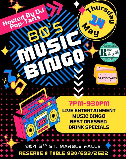 80's Music Bingo Party Hosted by DJ Pop-Tarts