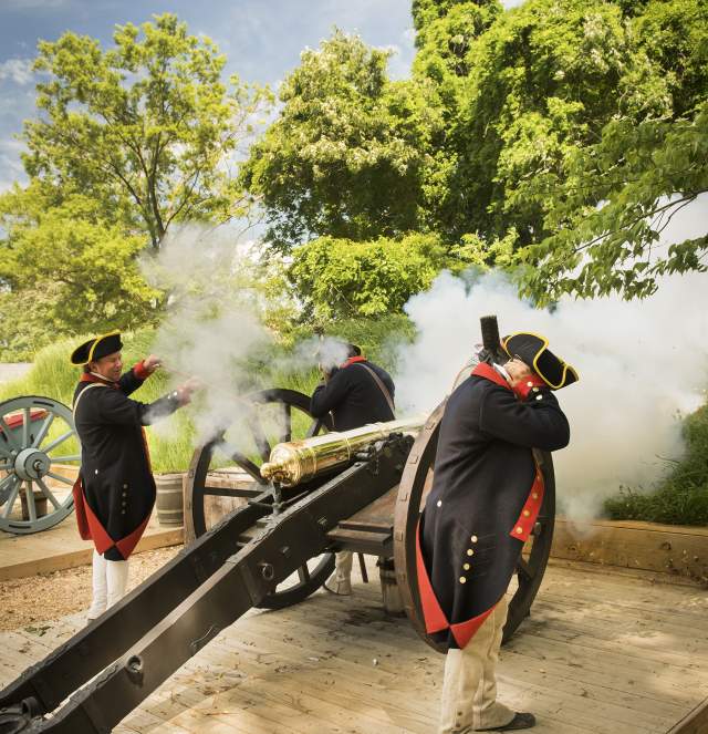 On July 4, artillery firing at the American Revolution Museum at Yorktown’s Continental Army encampment will salute the Declaration of Independence at 11 a.m. and 3 p.m., weather permitting. Jamestown-Yorktown Foundation photo.