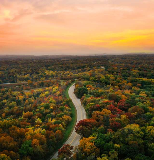 Birds eye view of Highway 20 in fall