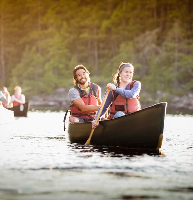 Group of canoers paddling