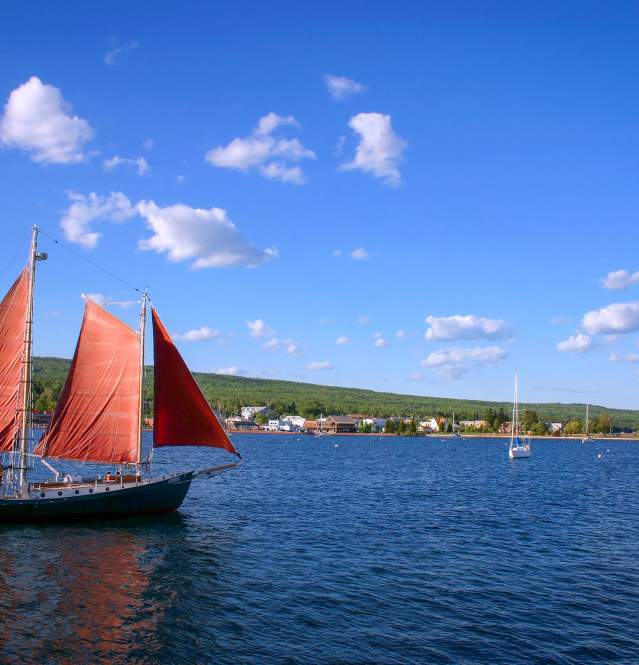 Hjordis and other sailboats in the Grand Marais Harbor