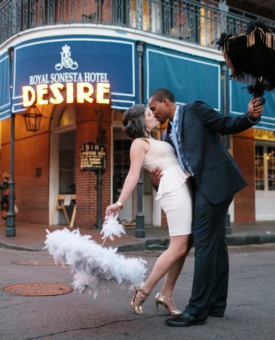 Bride & Groom Kissing in Street
