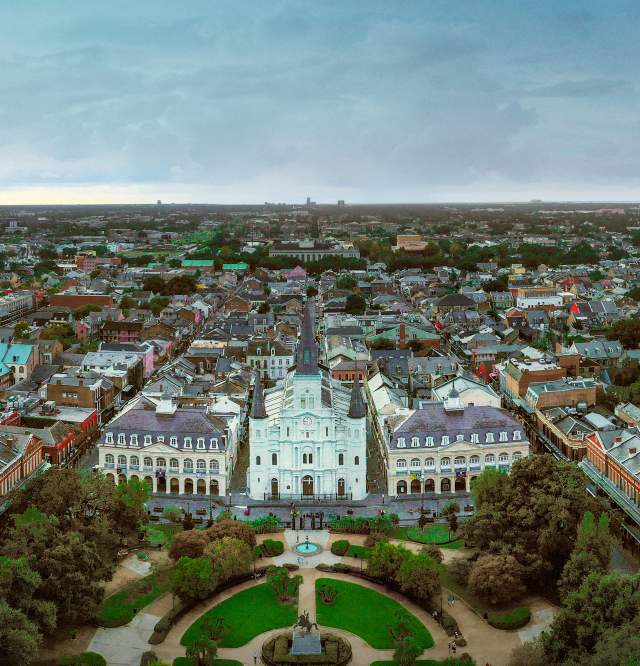 St. Louis Cathedral in Jackson Square, Aerial cityscape