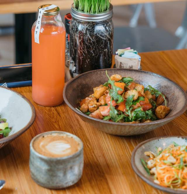 Acai Bowl, Rainbow Squash Noodle Salad, Panzanella Salad, Pork Tenderloin - Bearcat Cafe