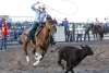 A cowgirl competes in the break away roping at Hell on Wheels Rodeo