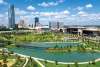 Skyline image of Scissortail Park and Downtown OKC skyline