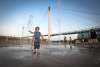 Children Playing in Splash Area at Base of Bob the Bridge