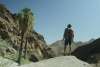 Man standing on bouldin in Palm Canyon.