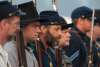 Civil War Reenactment, men standing in a line up