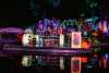 River parade at night with Dia de los Muertos decor