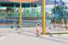 Rendering of kids in front of children's rollercoaster.