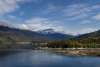 Image of a stunning mountain on a clear day from the top of a ship in the terminal at the port of Skagway.