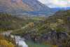 During late September, long the Klondike Highway with White Pass & Yukon train in the distance.