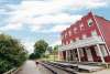 a walker enjoying the views at Hanover Junction along the Heritage Rail Trail