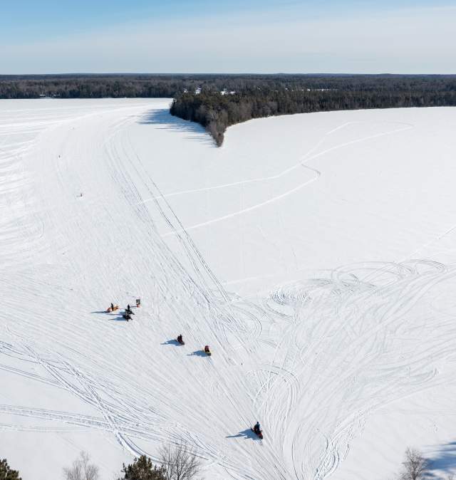 Snowmobiling Spirit Lake Drone
