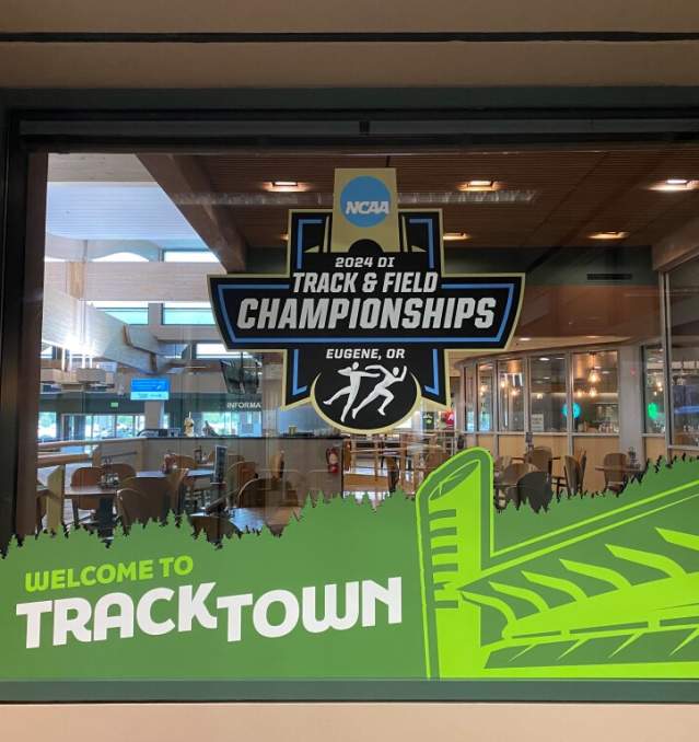 TrackTown Window - Eugene Airport Arrivals