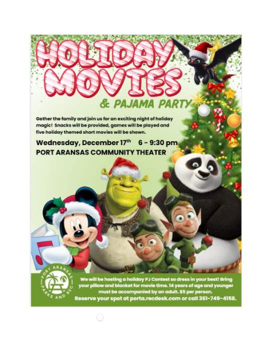 Holiday Movies & PJ Party @ Port Aransas Community Theatre