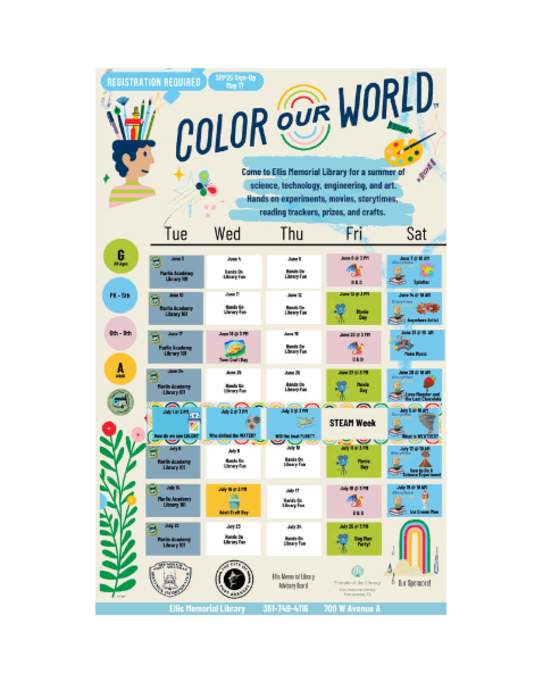 "Color our world" Summer Reading Program Ellis Memorial Library Book
