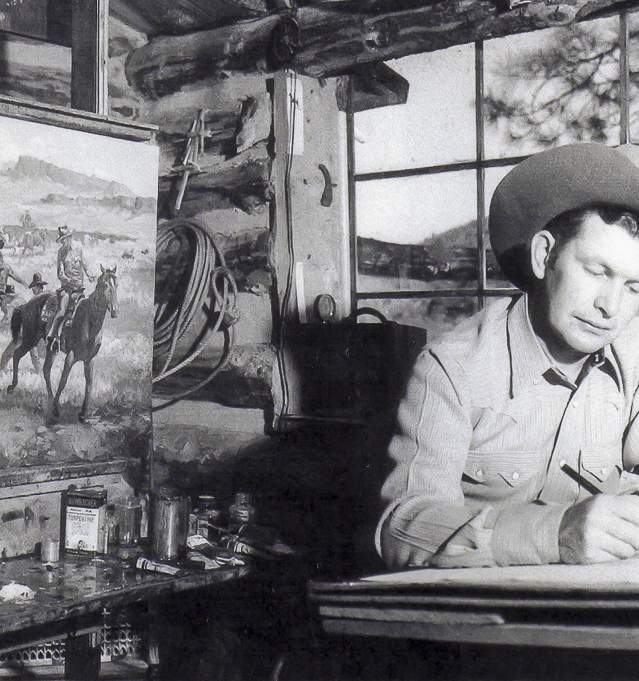 George Phippen in his cabin studio