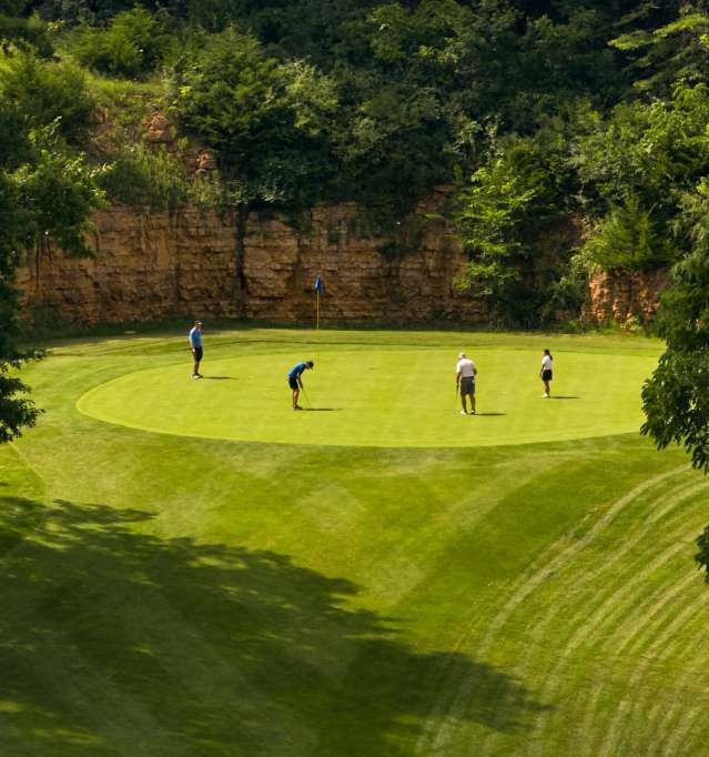 Image of four people on a green at a golf course.