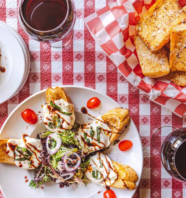 Bruschetta and wine at Vinny Vannuchi's