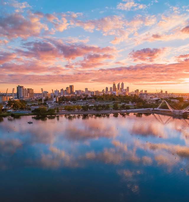 Perth City at sunset looking towards East Perth