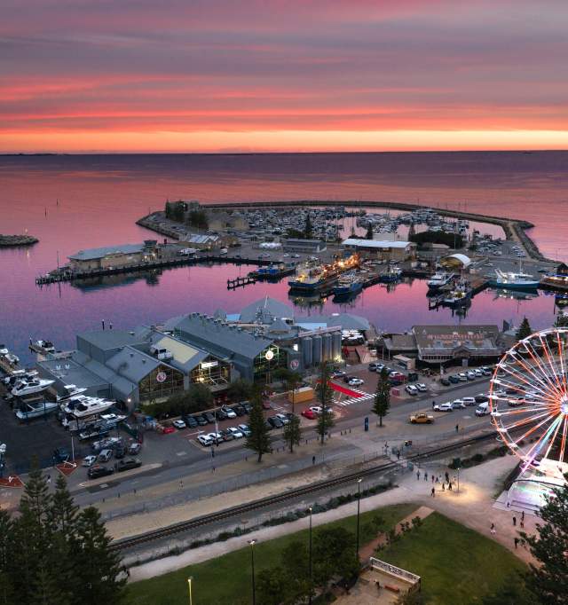 Fremantle Drone Sunset Pink Ferris Wheel People of Perth