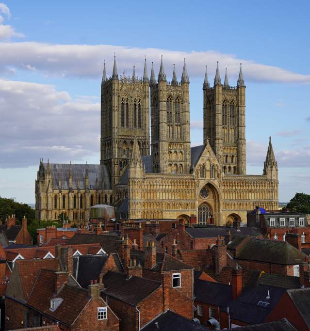 A view of Lincoln Cathedral from the Medieval Wall Walk at Lincoln Castle.