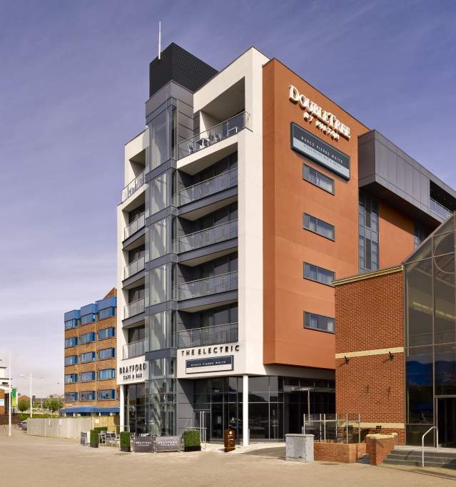 Exterior of large modern hotel