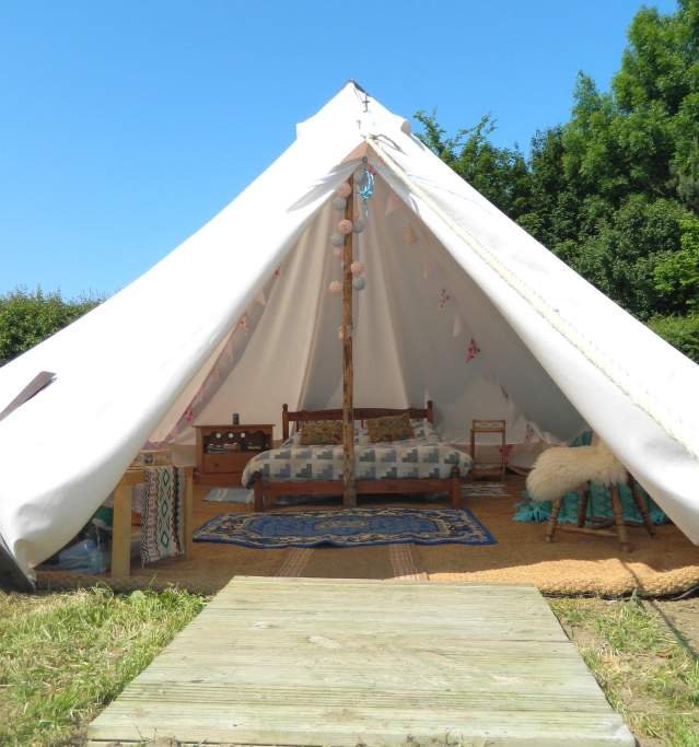 Camp tent with double bed inside