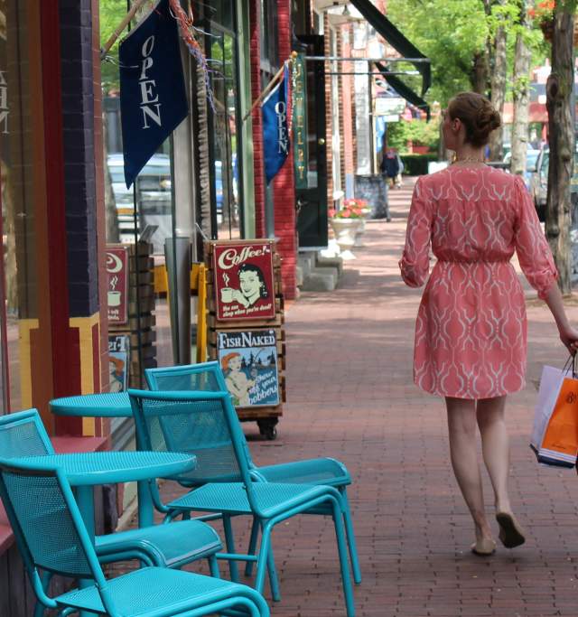 Shopping during a beautiful day in downtown Corning