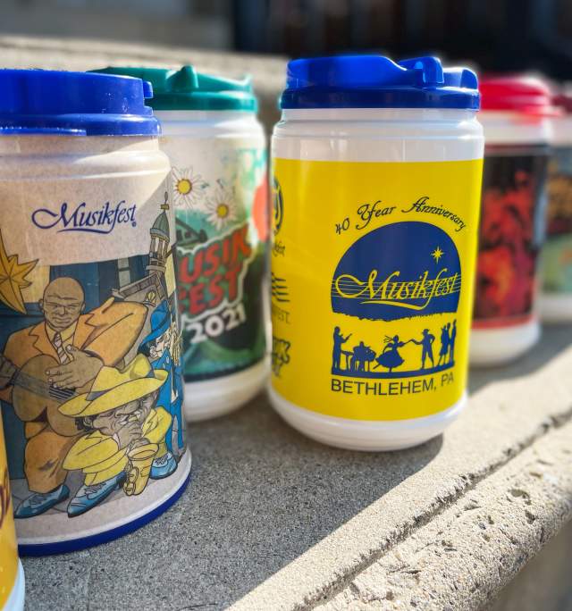 A lineup of Musikfest Mugs in Bethlehem, PA