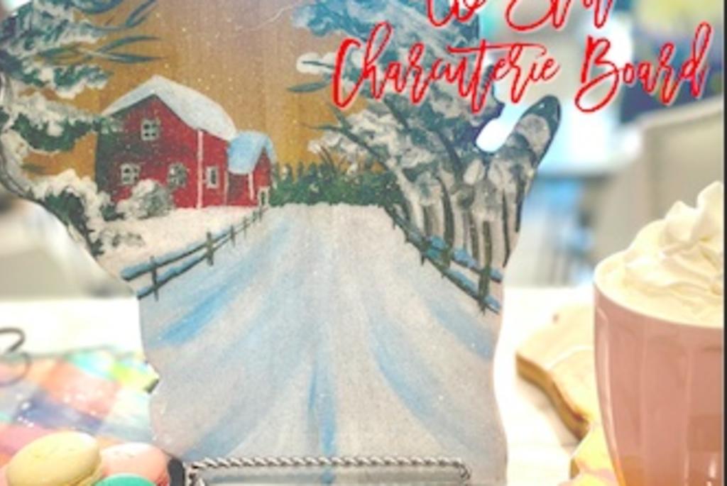 PAINT & SIP DiY Red Barn In Snow On WI State Charcuterie Board With
