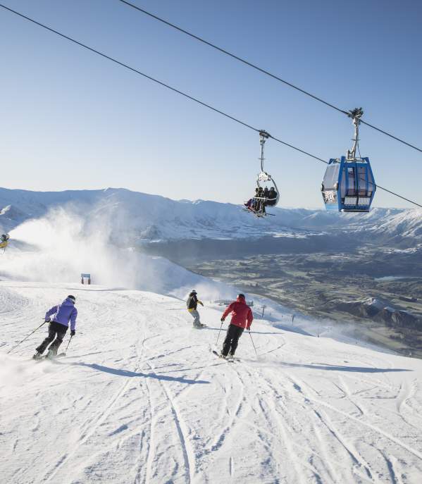 Skiing on Coronet Peak on a bluebird day