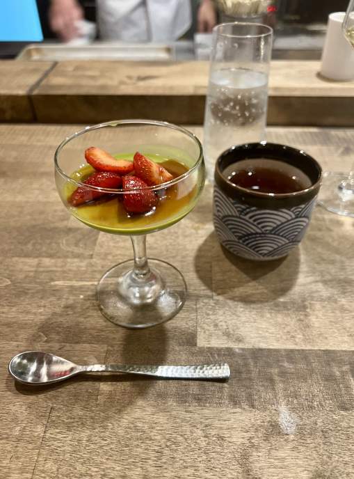 Matcha Posset with Ito En matcha custard with Rivercrest Orchard strawberries